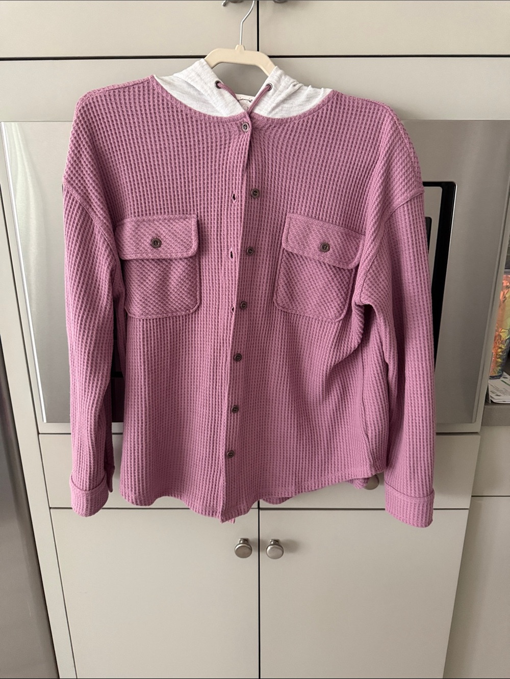 Hippie Rose Pink Waffle-Knit Button-Up Hoodie Shacket